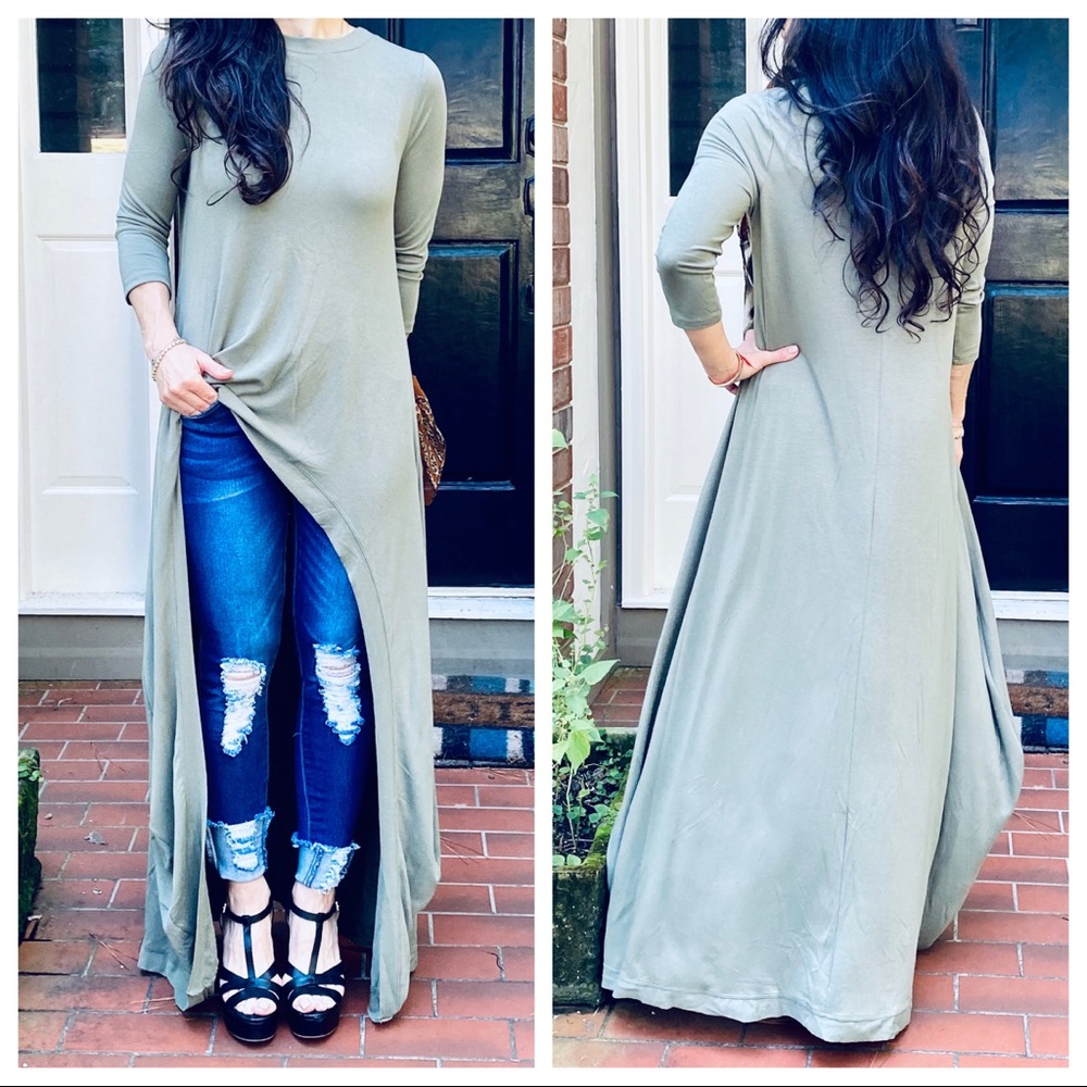 Best selling high low Light Olive tunic dress - Picture 2 of 10